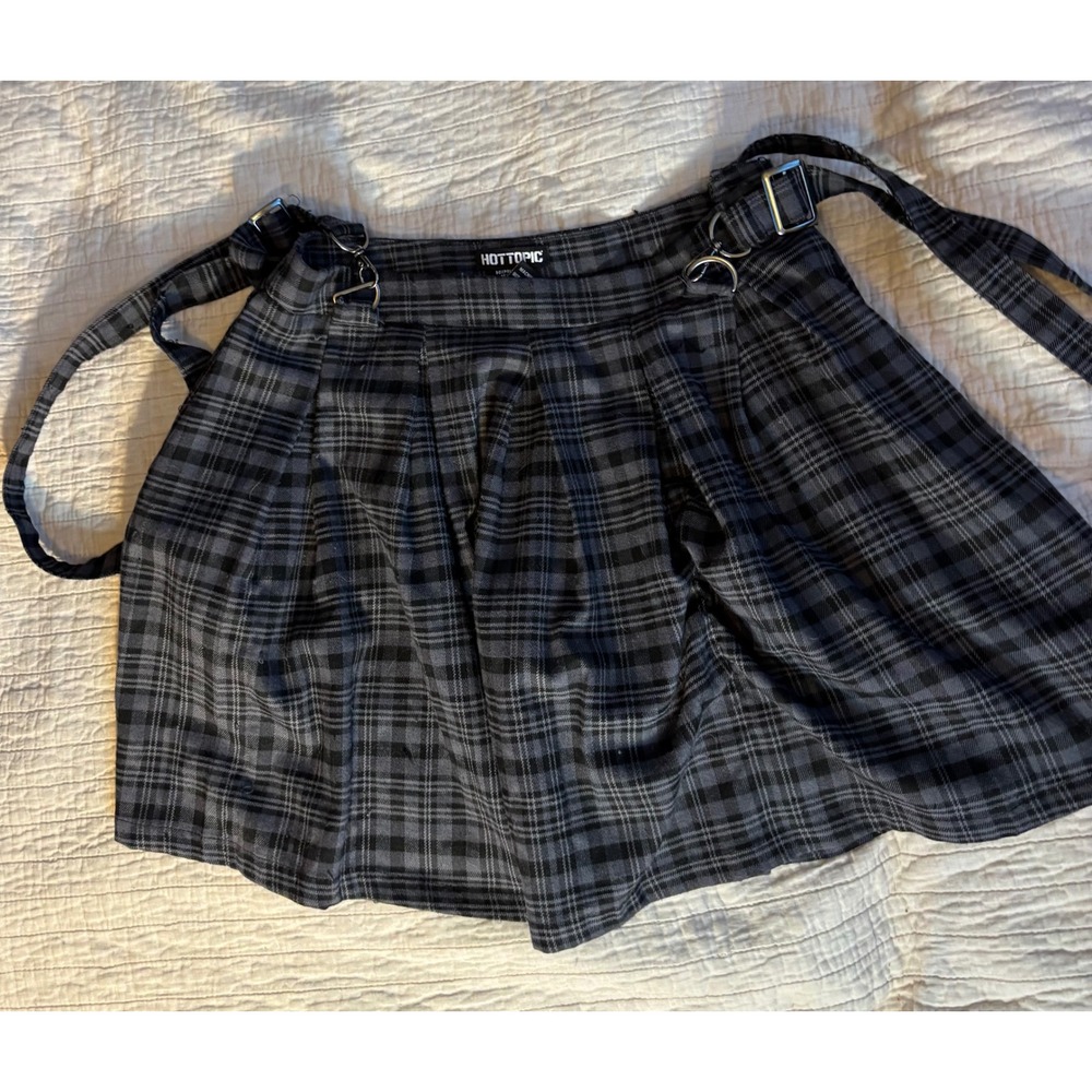 Hot Topic Grey Black Plaid Suspender Pleated Mini Skirt Small Goth Schoolgirl
